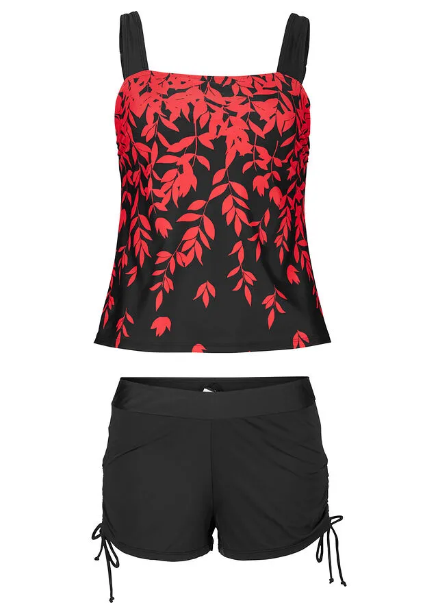 Tankini (juego de 2 piezas) Rojo-Negro de flores