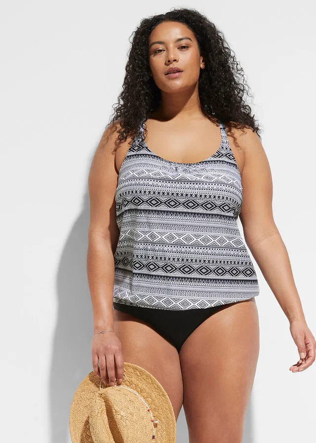 Tankini oversize (2 piezas) Negro-blanco estampado