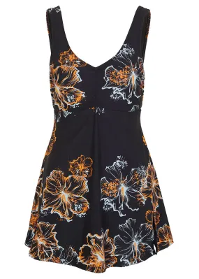 Traje de baño con moderado efecto moldeador Negro/naranja/turquesa estampado