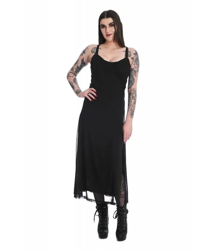 Vestido negro tul largo abertura lateral Araziel Mesh Dress Banned DR16918