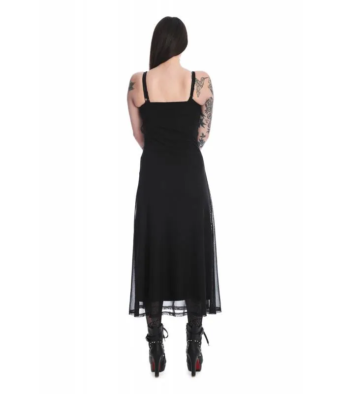 Vestido negro tul largo abertura lateral Araziel Mesh Dress Banned DR16918