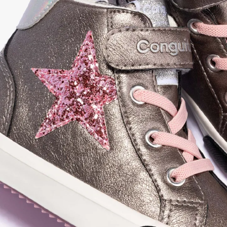 Zapatillas altas Conguitos de niña con estrella y tira adherente color plomo