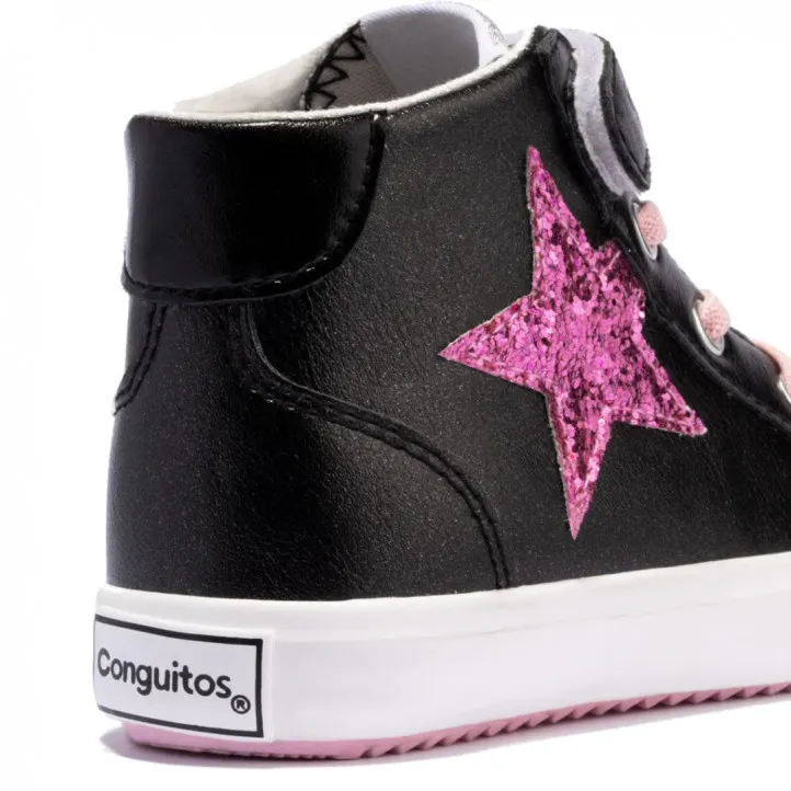 Zapatillas altas Conguitos de niña con estrella y tira adherente negras